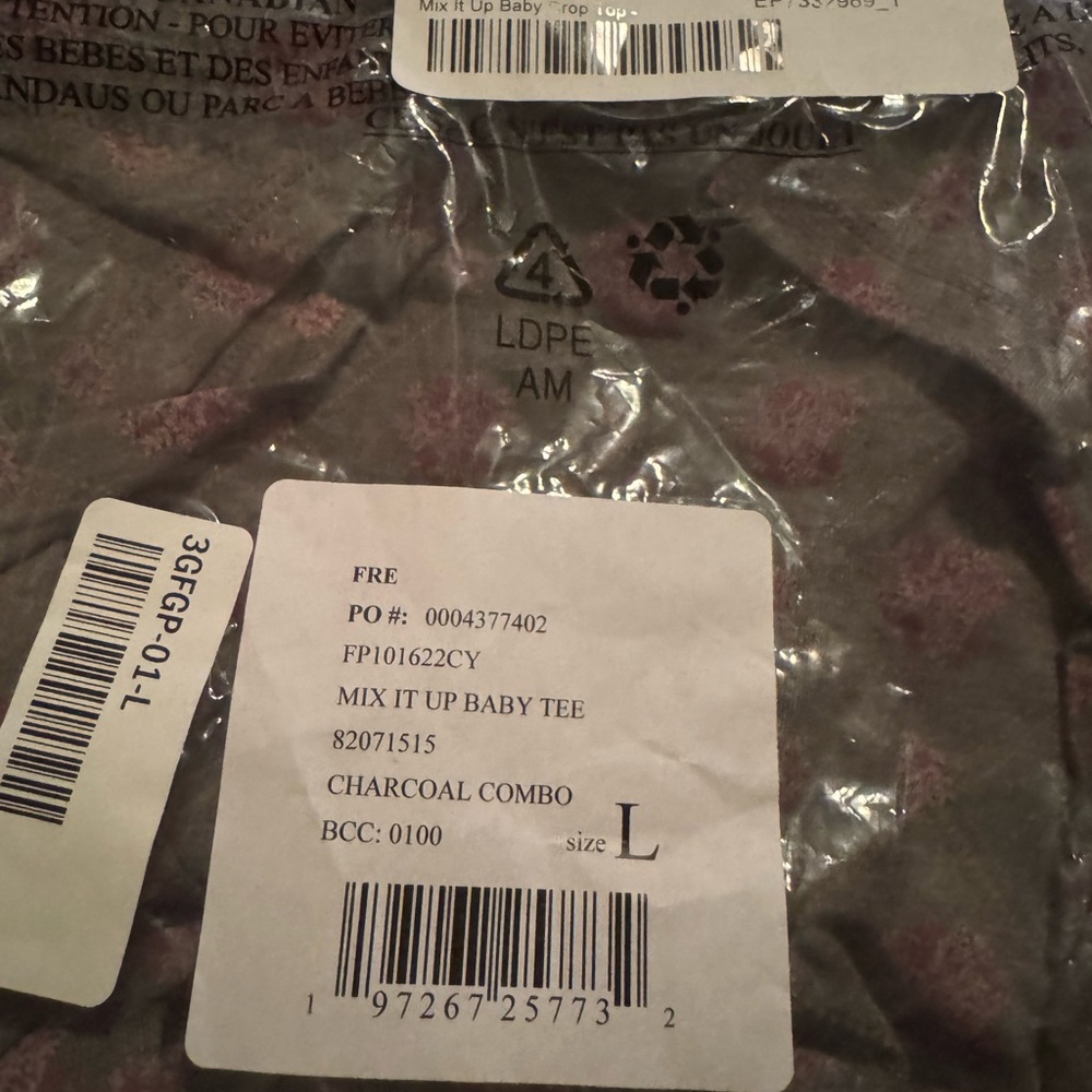 NWT Free People Mix It Up Baby Tee in Charcoal Combo - Picture 5 of 7